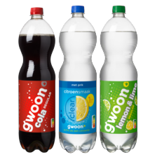 g'woon cola, sinas, clear of lemon & lime